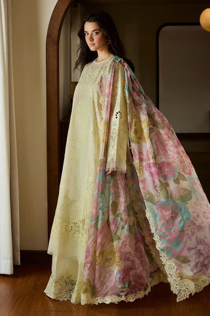 Kaori-1B- Embroidered Yellow Lawn Ensemble By- Zara Shahjahan