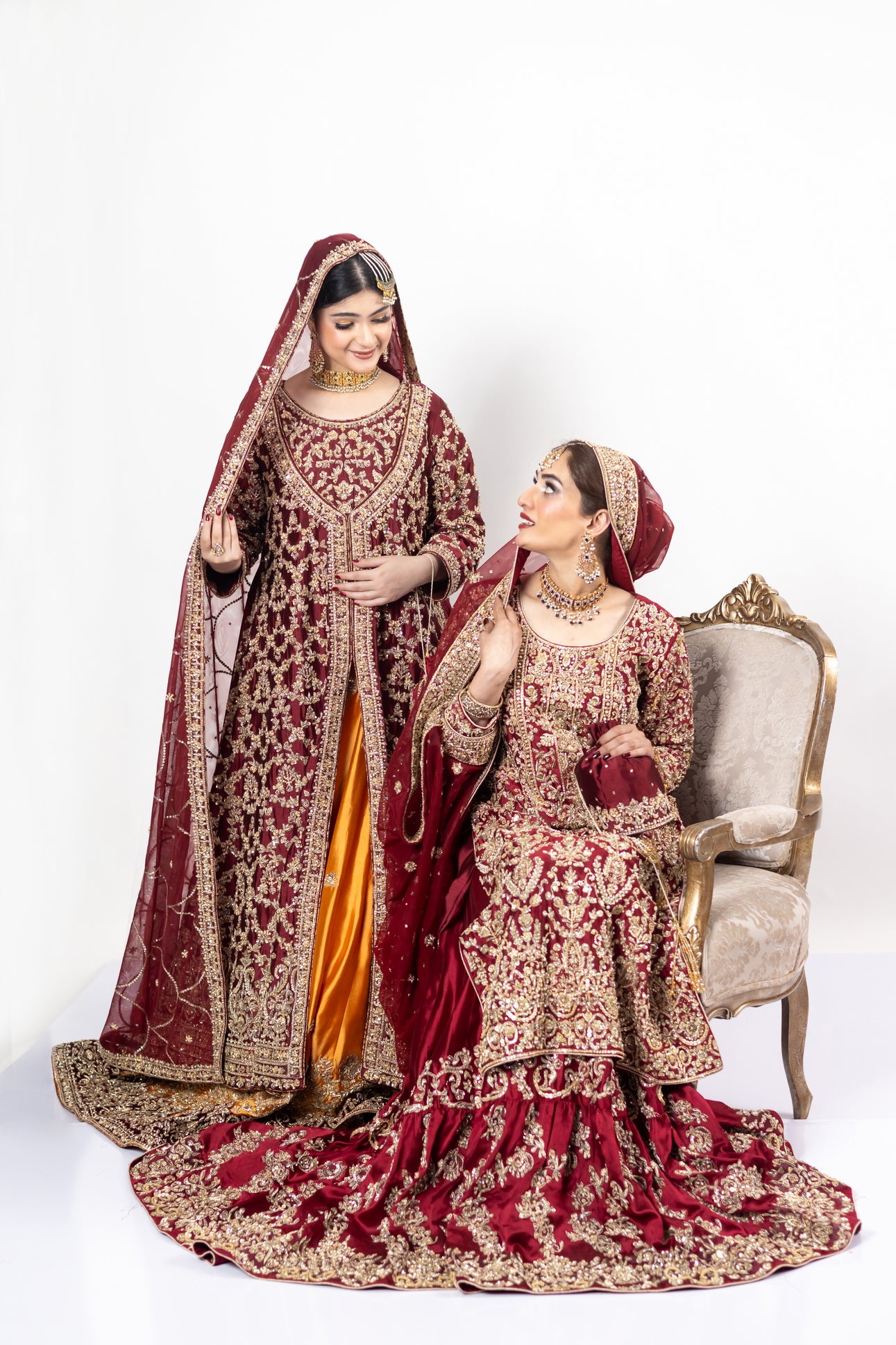 Kavya Royal Red Farshi Lehnga by MariamRaj: Raw silk shirt & lehnga, net organza dupatta, intricate zardoze and resham embroidery, bridal outfit for Baraat, Nikah, Mehndi