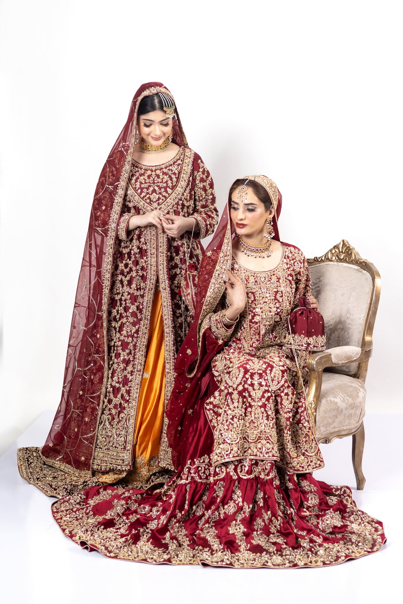Kavya Royal Red Farshi Lehnga by MariamRaj: Raw silk shirt & lehnga, net organza dupatta, intricate zardoze and resham embroidery, bridal outfit for Baraat, Nikah, Mehndi