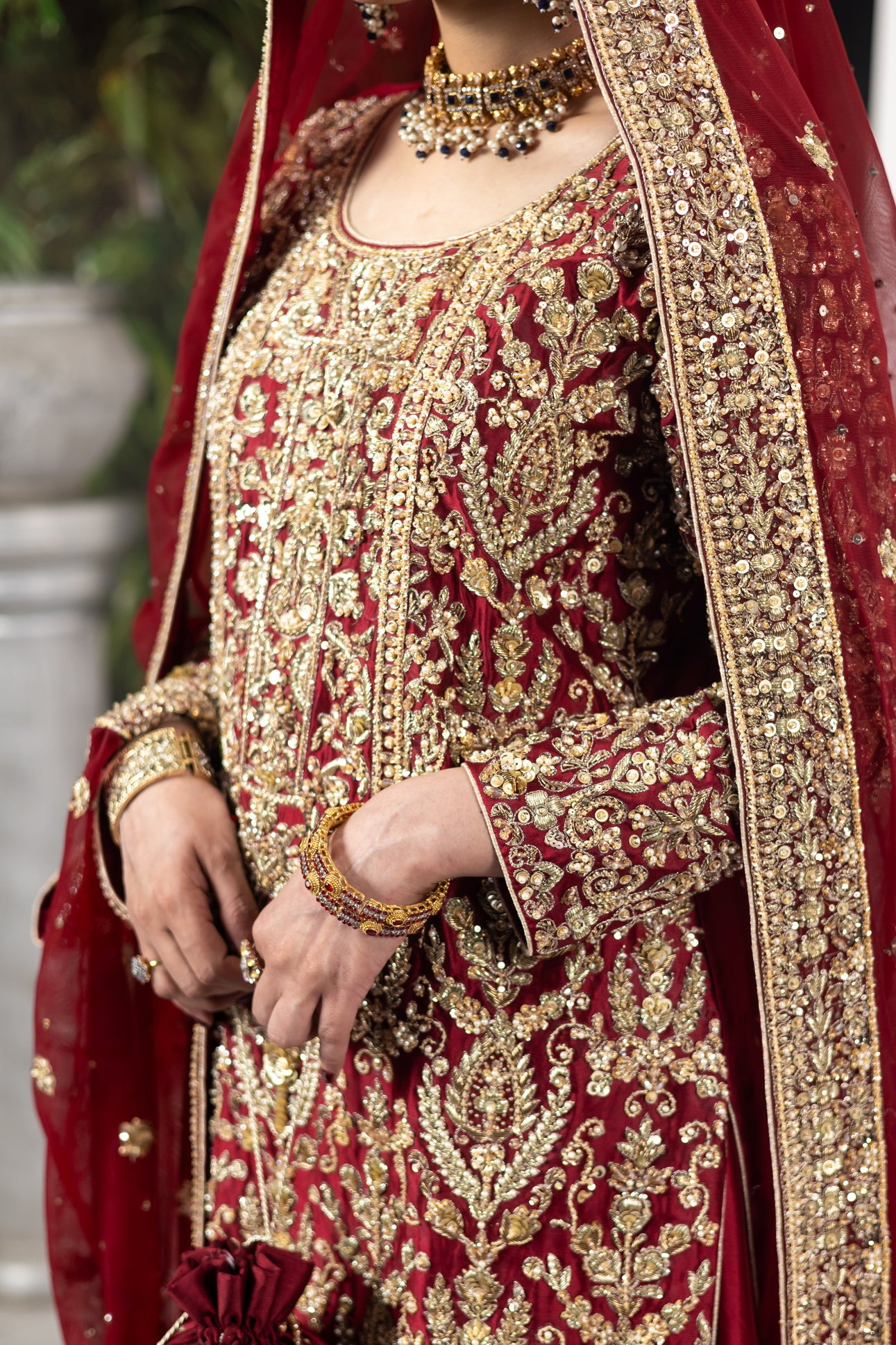 Kavya Royal Red Farshi Lehnga by MariamRaj: Raw silk shirt & lehnga, net organza dupatta, intricate zardoze and resham embroidery, bridal outfit for Baraat, Nikah, Mehndi