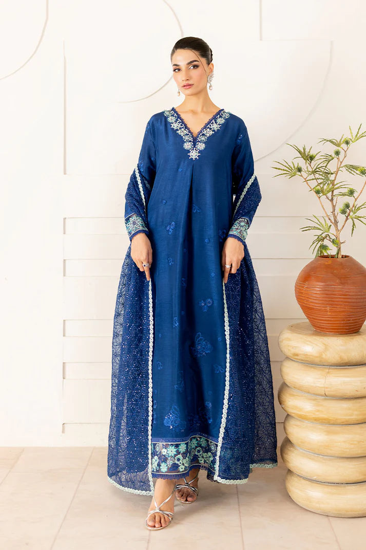 Kayra serene blue semi-formal dress with tonal embroidery – Pakistanimoda