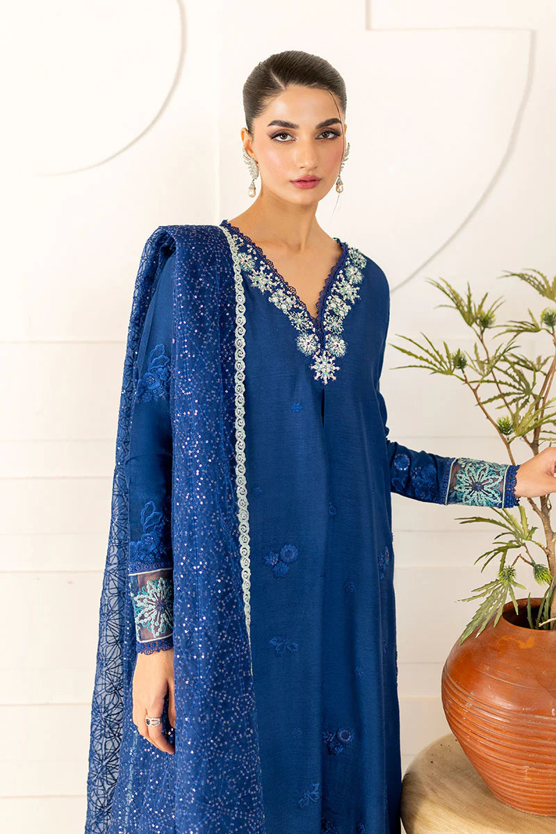 Kayra serene blue semi-formal dress with tonal embroidery – Pakistanimoda