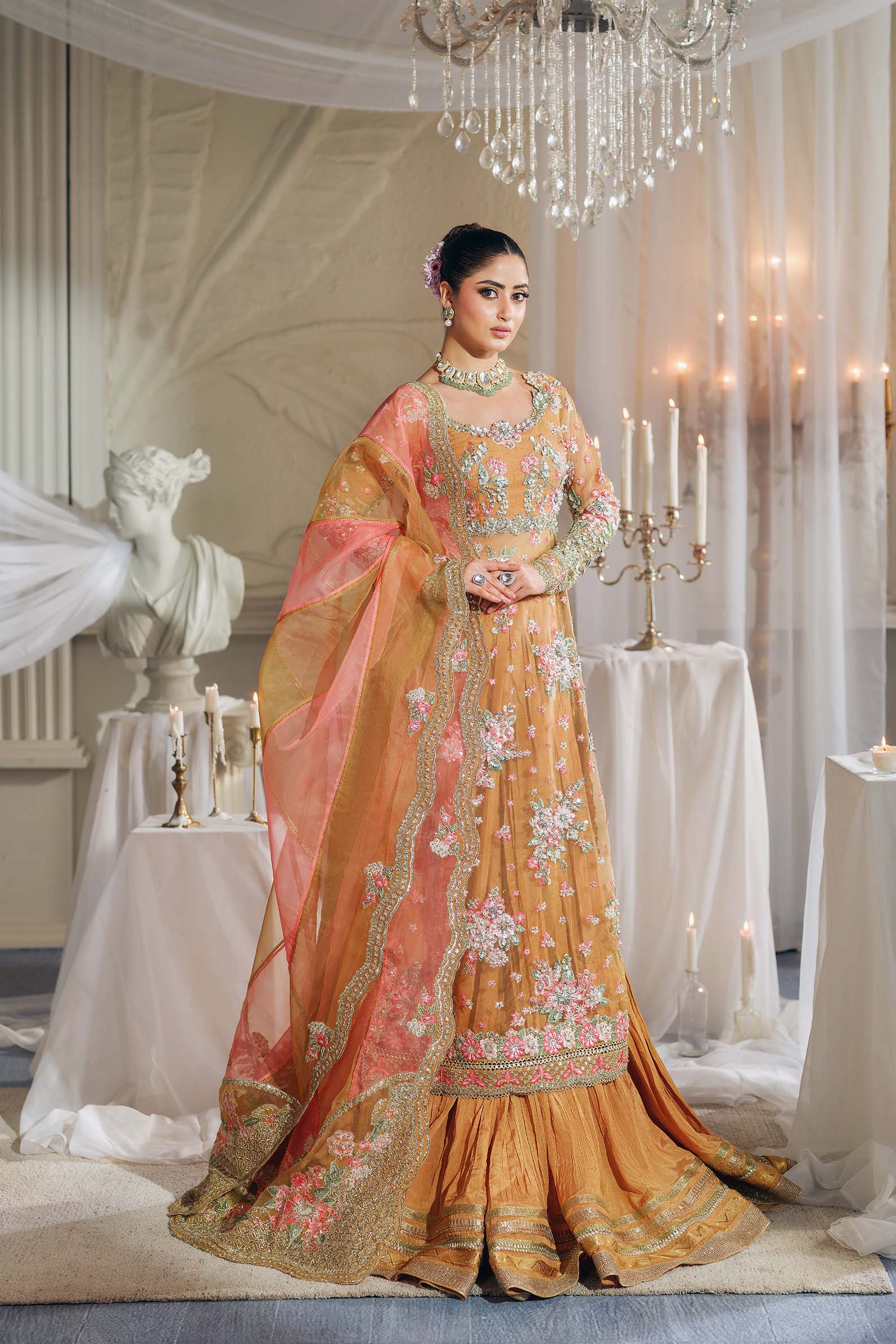 Kayser – Maryam Hussain Peach Organza Embroidered Stitched Suit