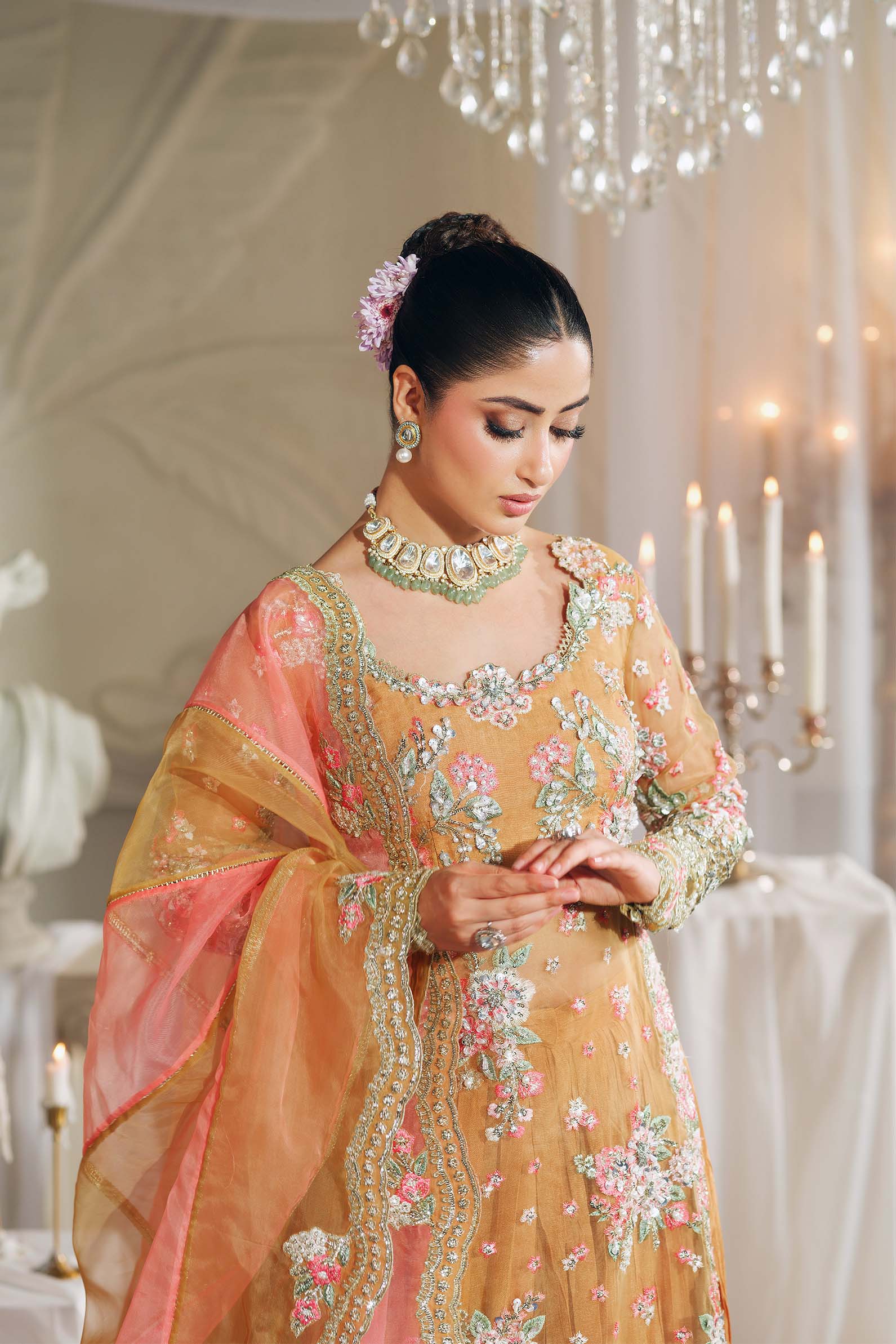 Kayser – Maryam Hussain Peach Organza Embroidered Stitched Suit