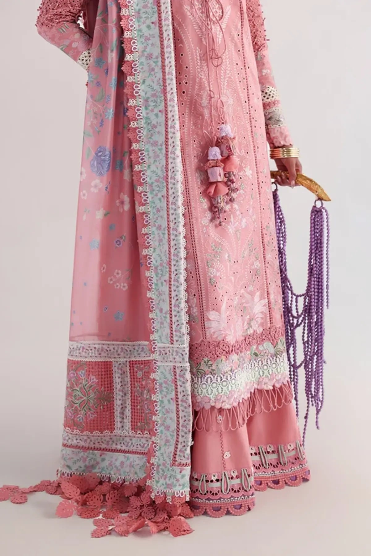 Kesira pink Summer Eid lawn stitched 3PC suit by Suffuse with printed silk dupatta