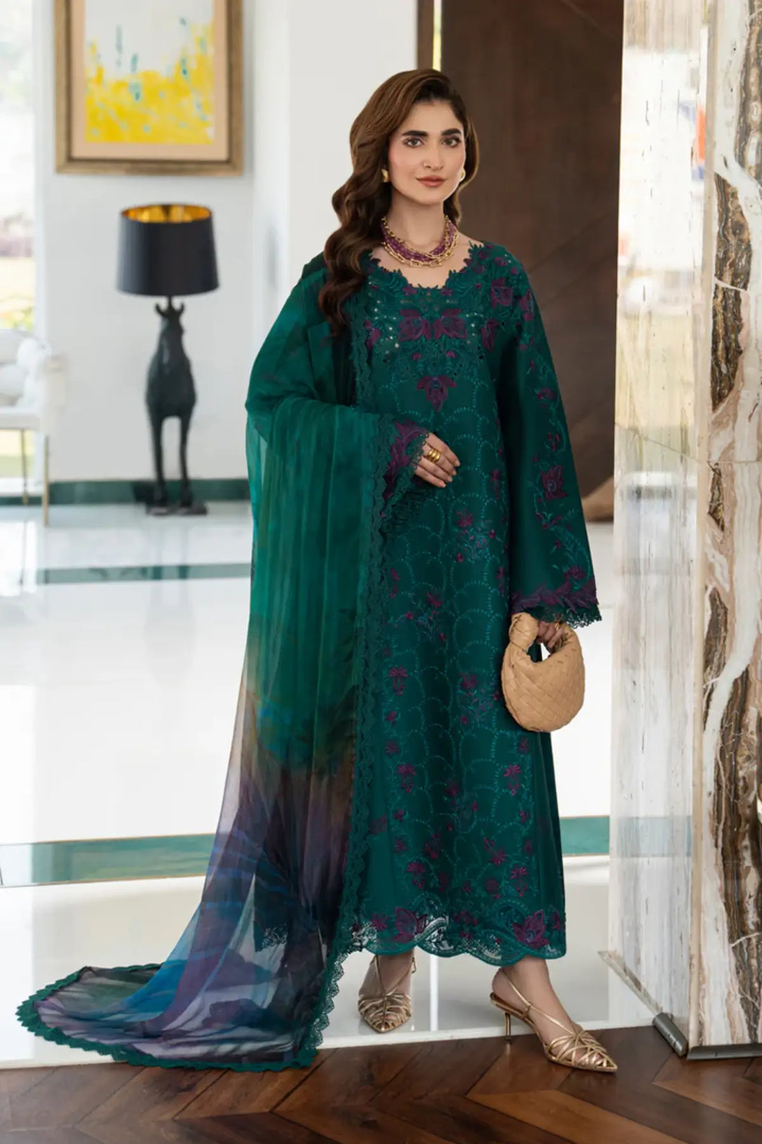 Keya Emerald Pakistani designer Eid lawn suit by Rang Rasiya Carnation Eid Edit 2026 with chiffon dupatta