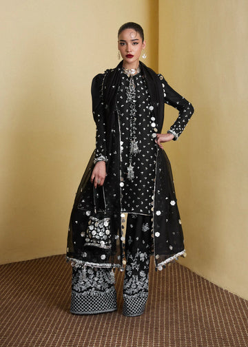 Kiara- Designer Luxe Jet Black Farshi Shalwar Outfit By - Hussain Rehar