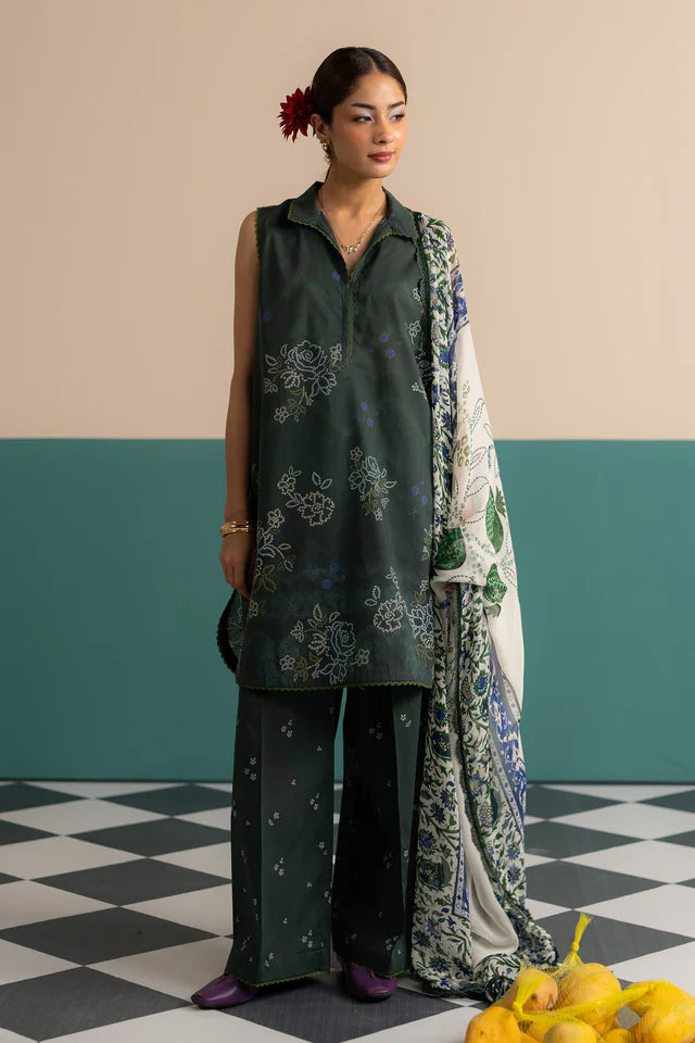 
Elegant Bandhani print lawn outfit in forest green – Kina-6A Coco collection