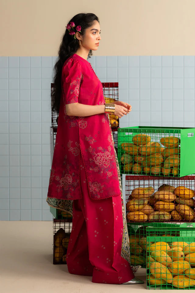 Kina-6B – Hot Pink Stitched Lawn Suit with Chiffon Dupatta