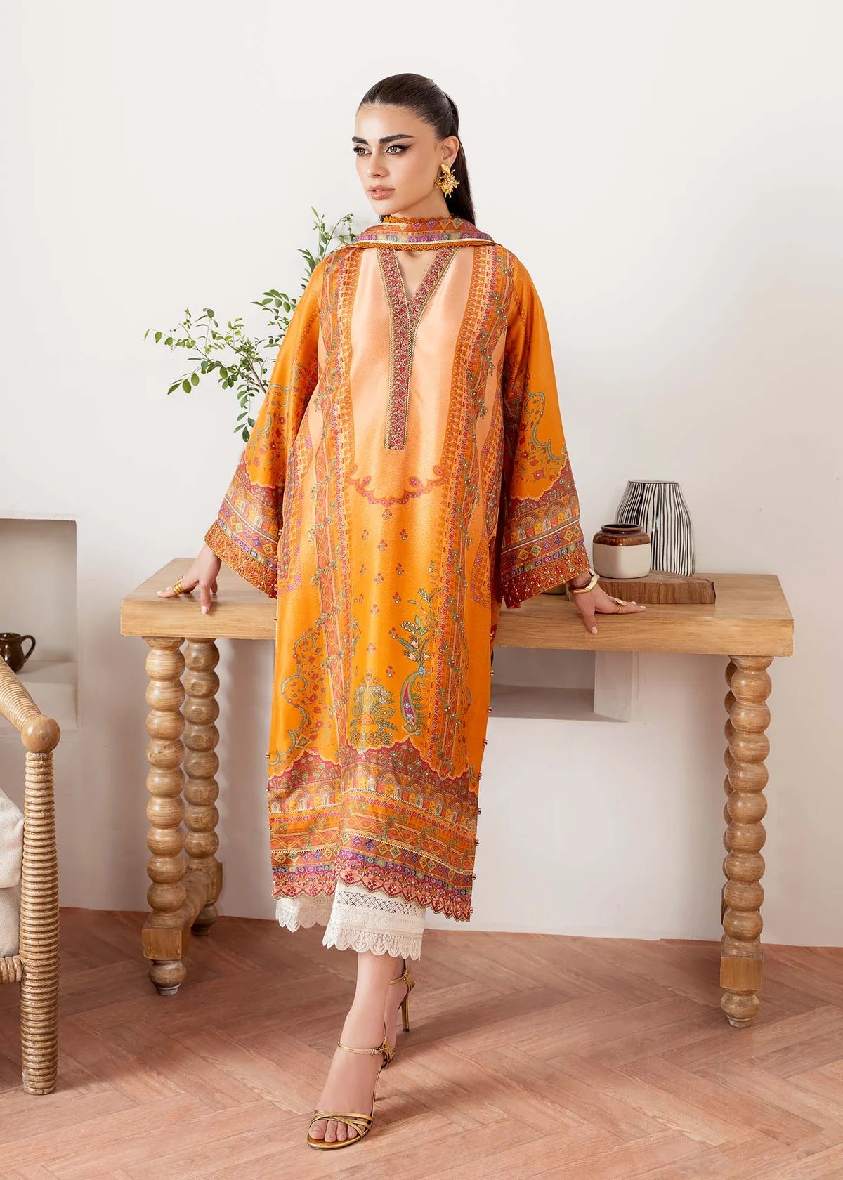 Kira-Embroidered silk suit for Eid or dinner parties by-Kanwal Malik