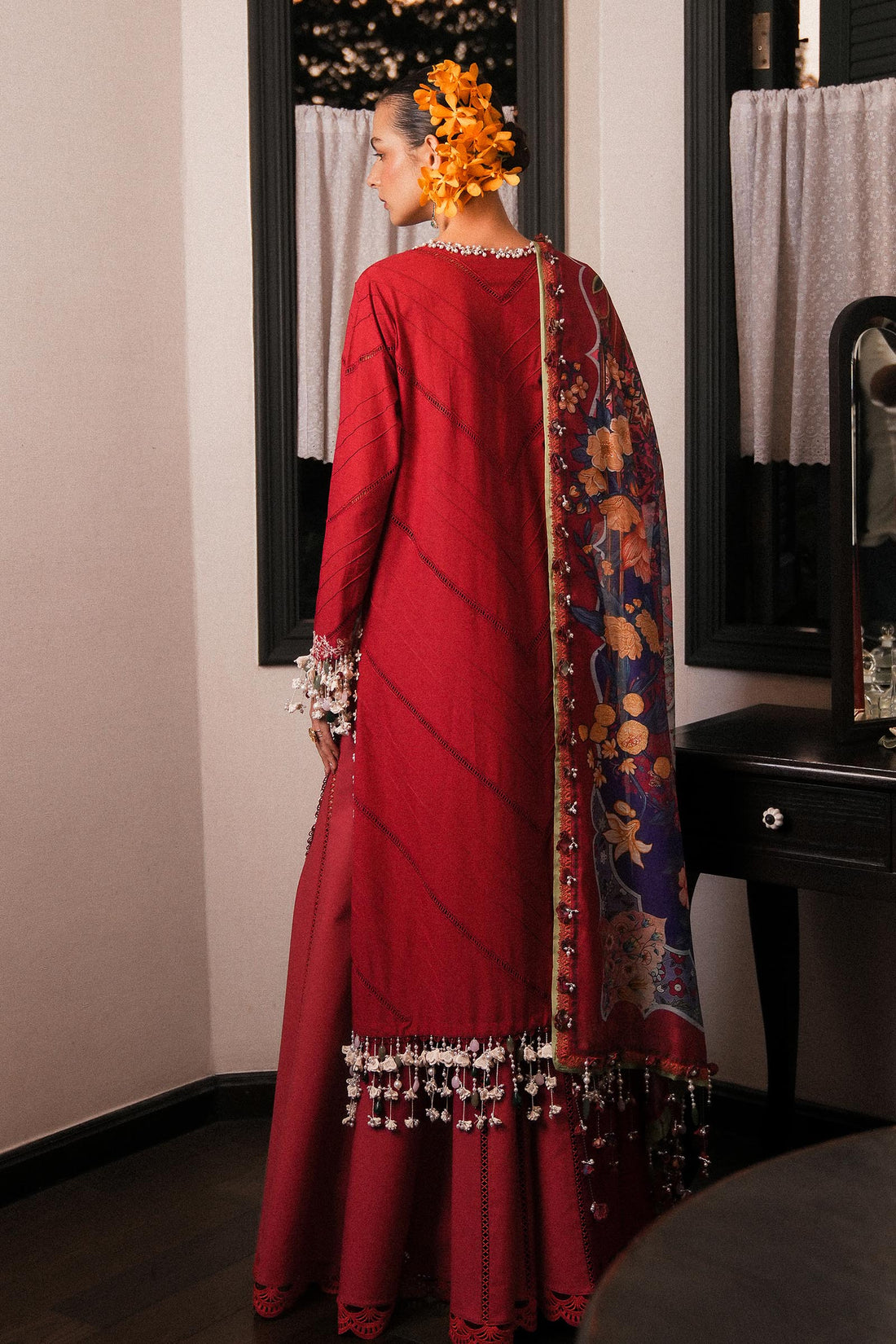 L251-009A-3DI- Red Luxury Lawn Outfit By- Sana Safinaz