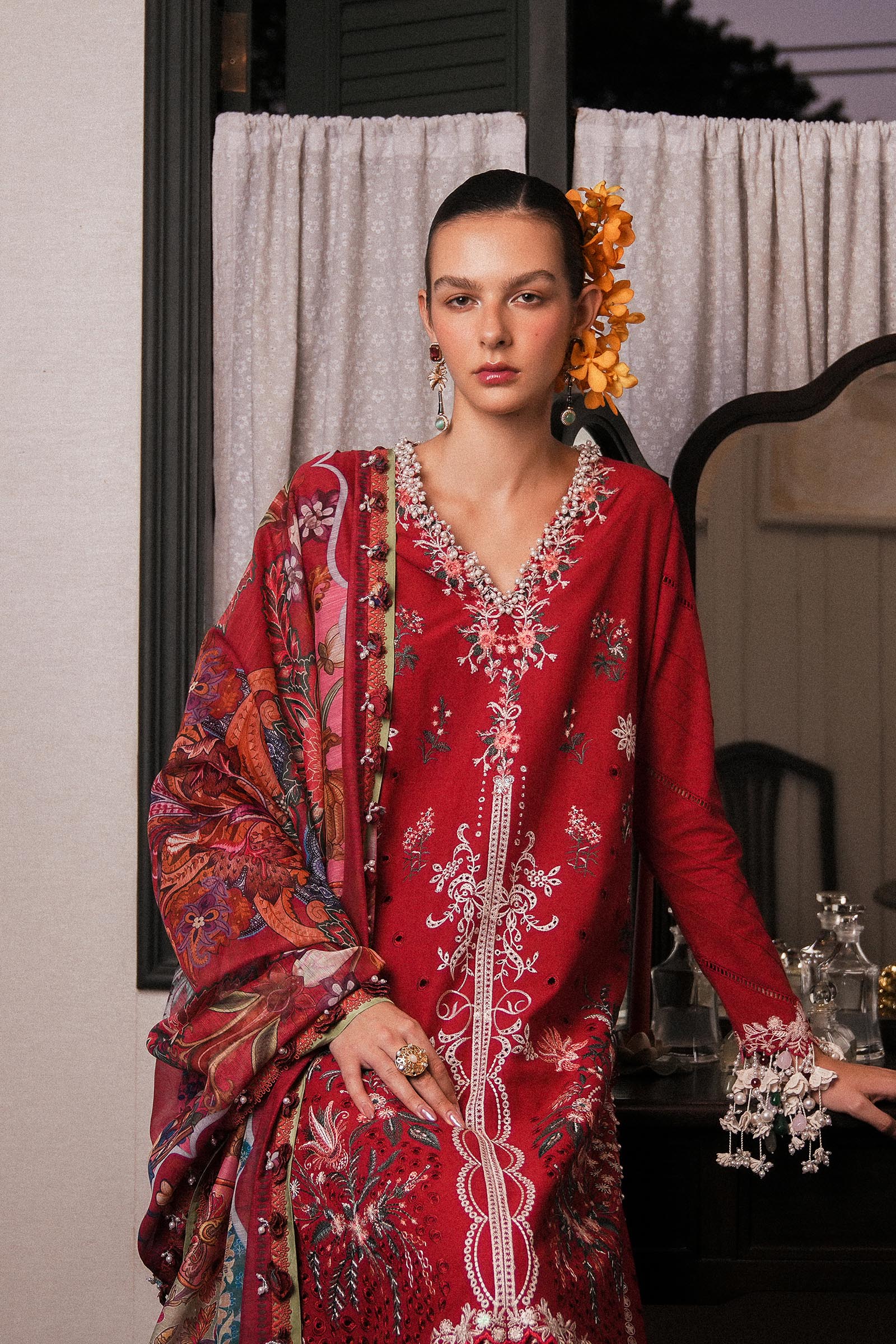 L251-009A-3DI- Red Luxury Lawn Outfit By- Sana Safinaz