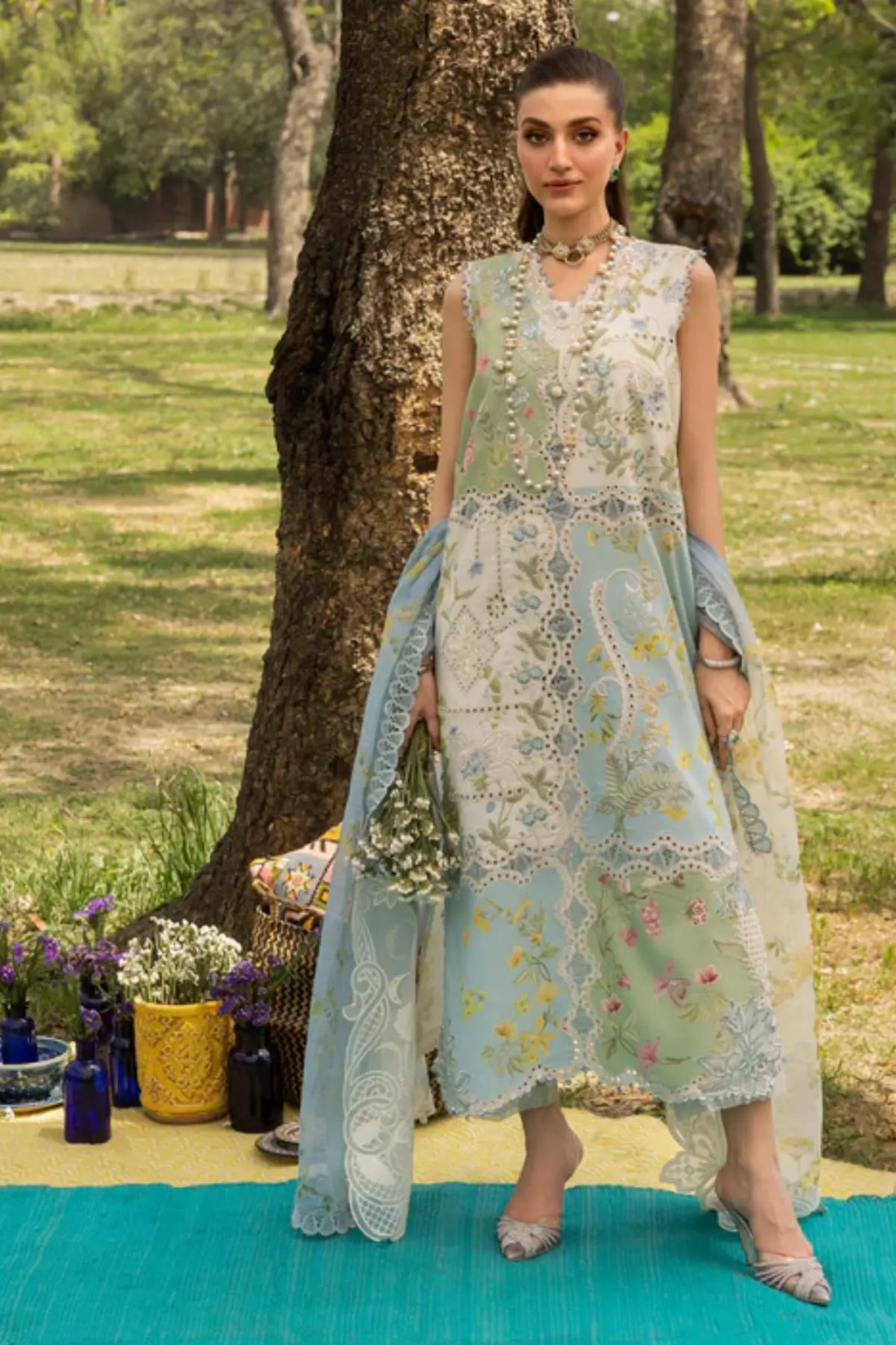 LANA 1A ivory summer lawn stitched suit by Saira Shakira with monar dupatta