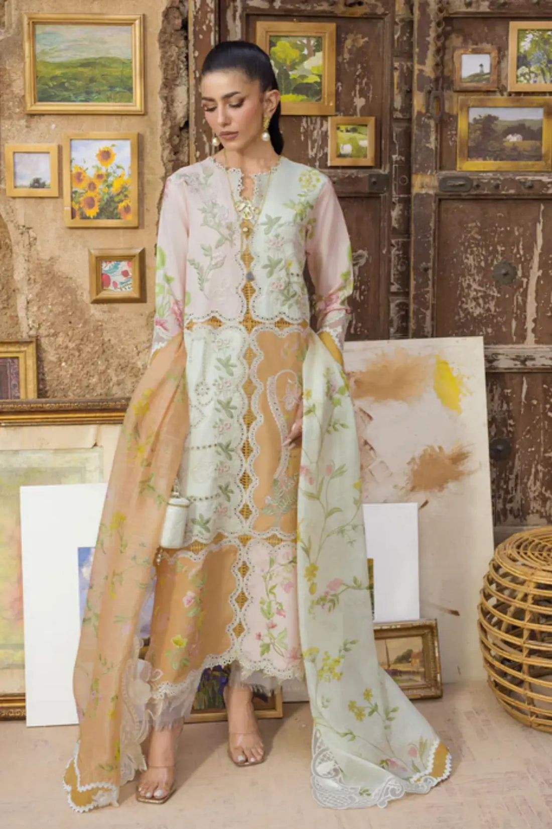 LANA 1B ivory festive lawn stitched suit with monar dupatta by Saira Shakira