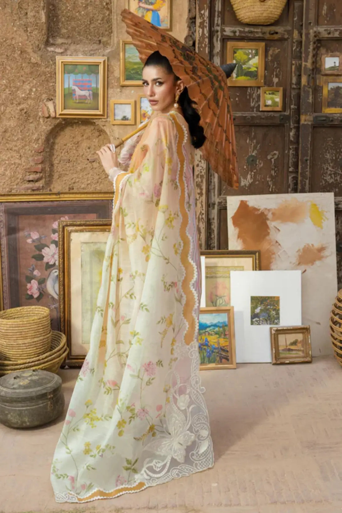 LANA 1B ivory festive lawn stitched suit with monar dupatta by Saira Shakira