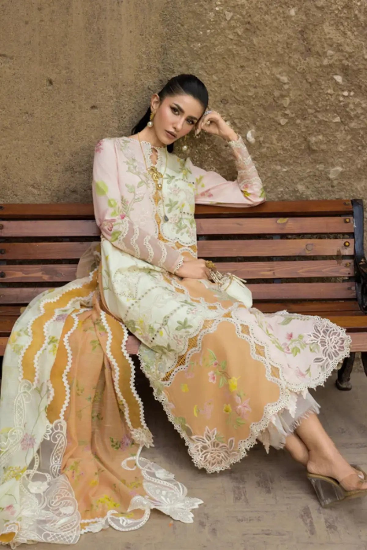 LANA 1B ivory festive lawn stitched suit with monar dupatta by Saira Shakira