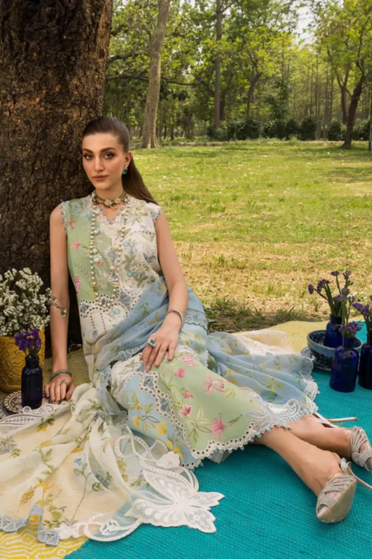LANA 1A ivory summer lawn stitched suit by Saira Shakira with monar dupatta