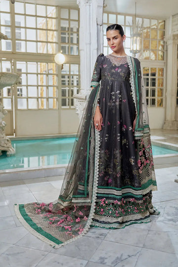 Black floral lawn Anarkali LEE26-10A by Sobia Nazir at Pakistanimoda