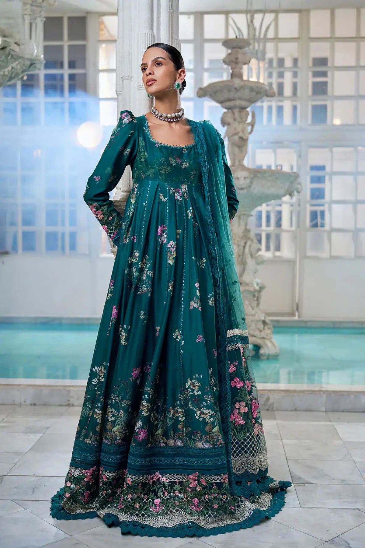 Green floral lawn Anarkali 3PC LEE26-10B by Sobia Nazir