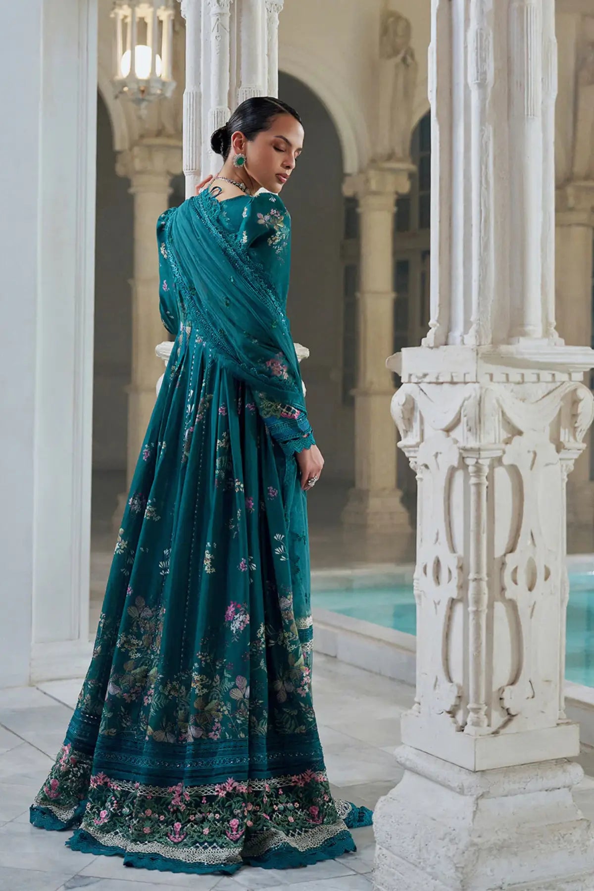 Green floral lawn Anarkali 3PC LEE26-10B by Sobia Nazir