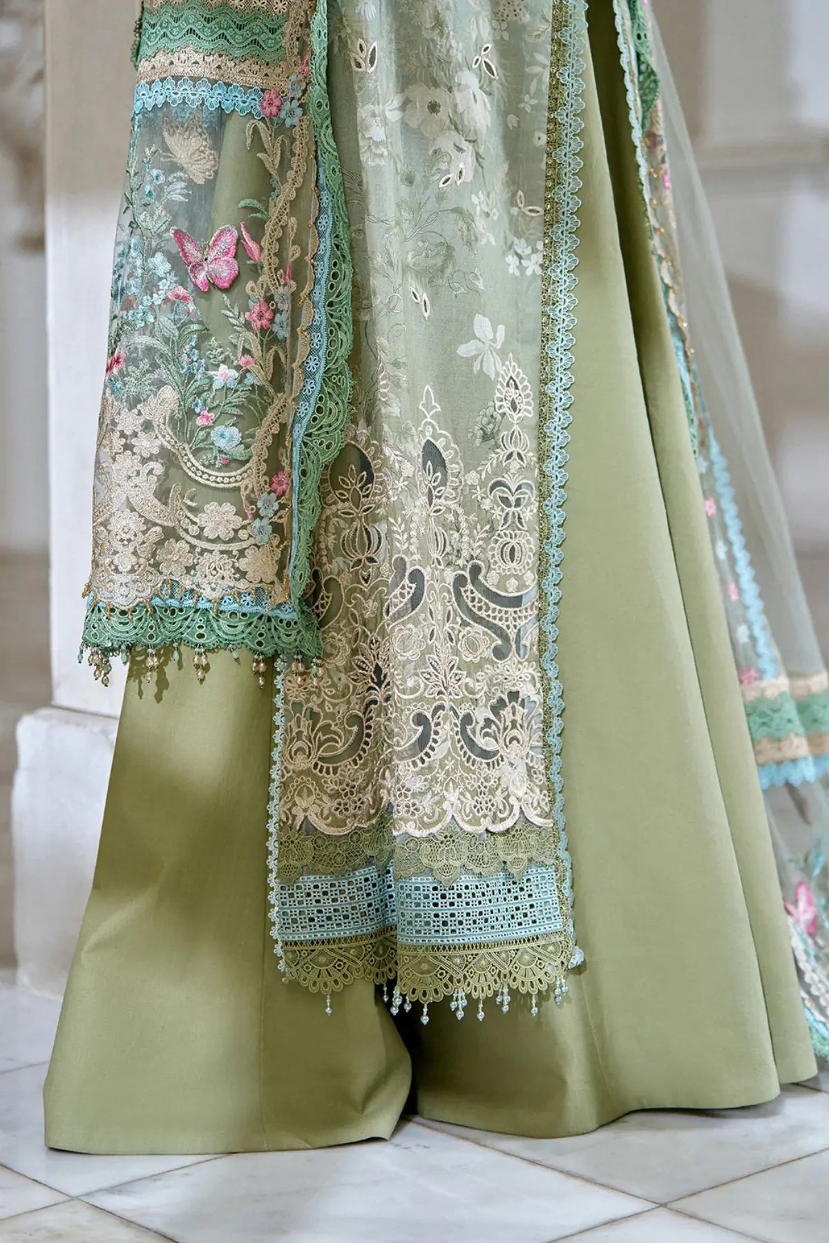 Sage green festive lawn suit LEE26-12A by Sobia Nazir available stitched at Pakistanimoda