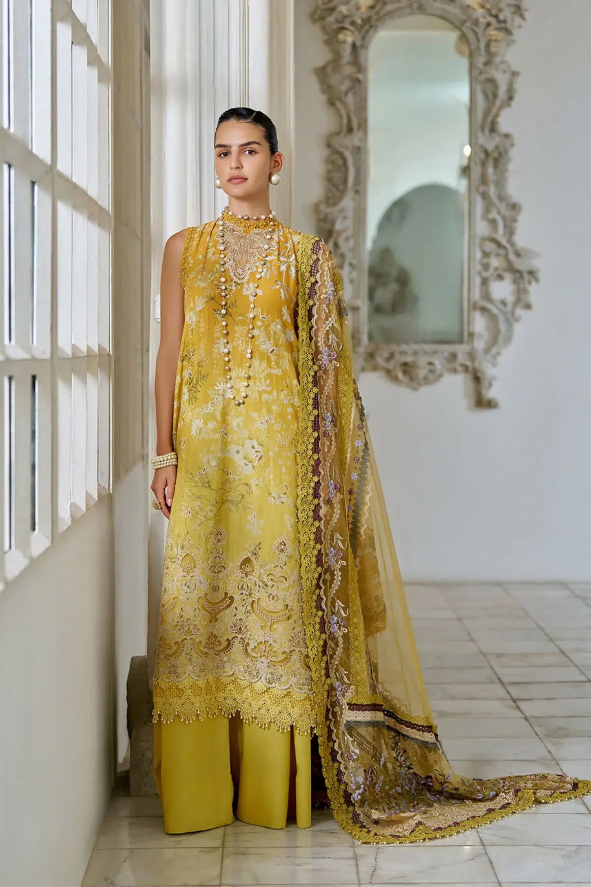 Sobia Nazir yellow embroidered lawn 3PC suit LEE26-12B stitched by Pakistanimoda