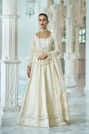 Sobia Nazir ivory luxury lawn stitched pishwas LEE26-1A with net dupatta