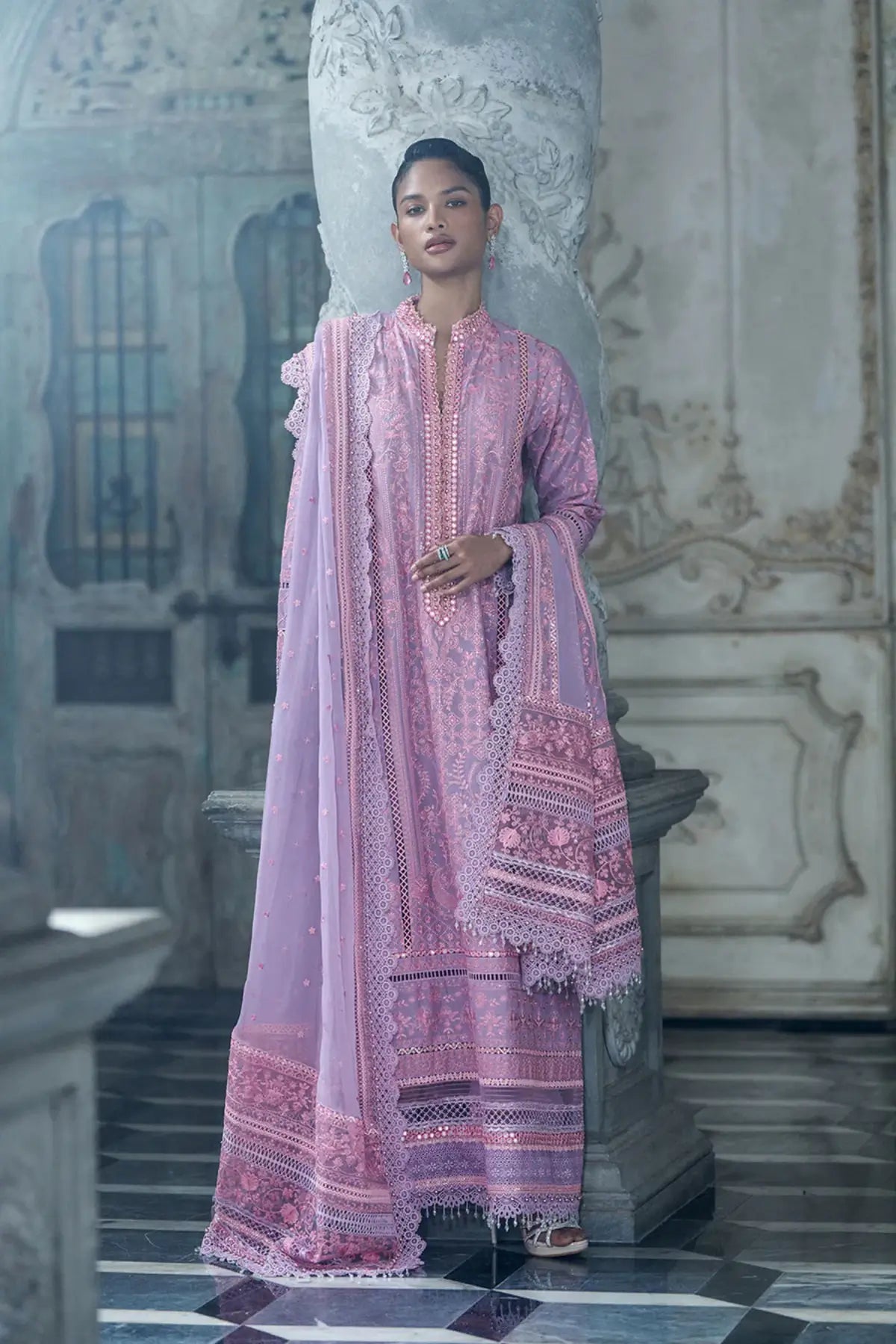 Sobia Nazir LEE26-2A pink stitched luxury lawn Eid suit with chiffon dupatta