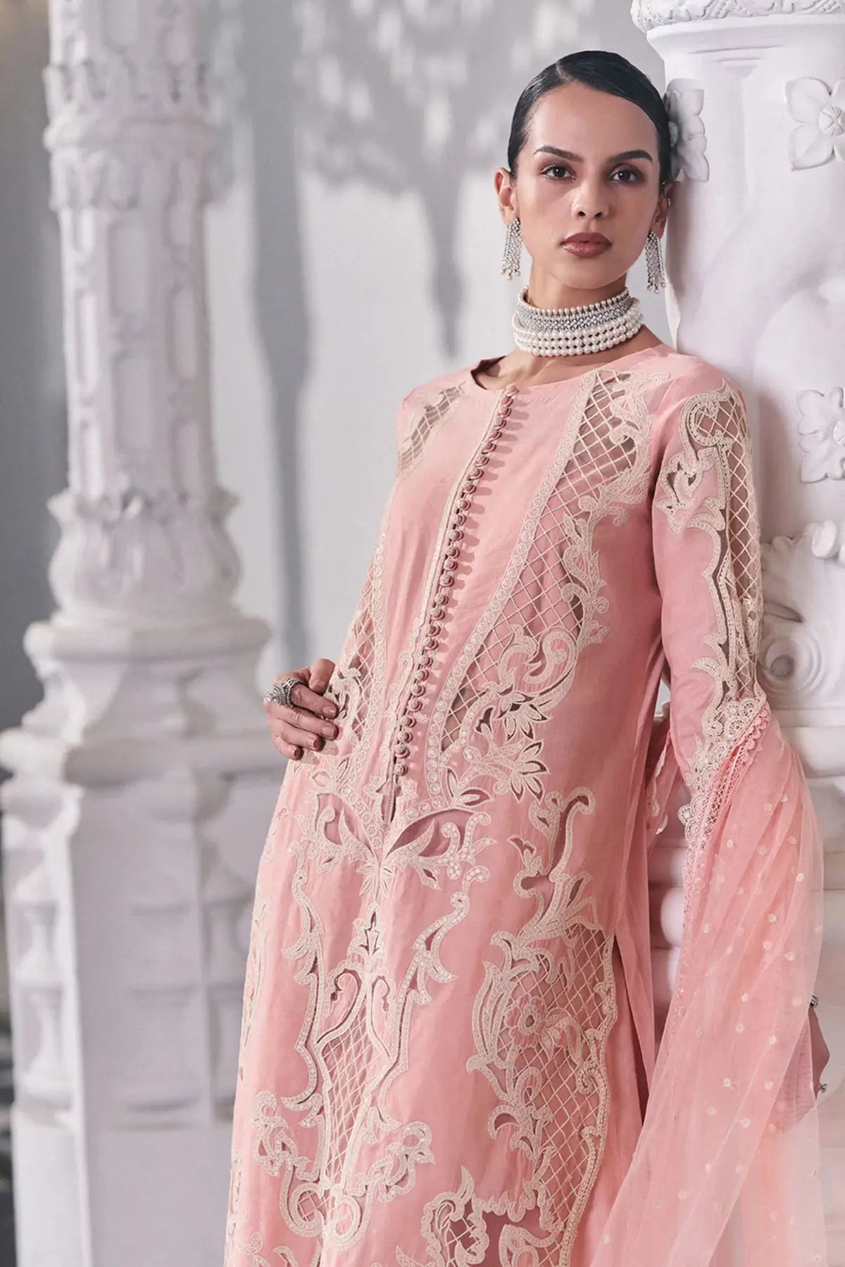 Blush pink embroidered festive lawn suit LEE26-5B by Sobia Nazir stitched at Pakistanimoda