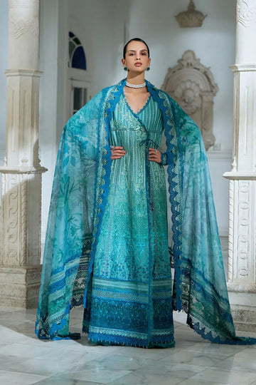 Designer ocean blue lawn stitched 3PC LEE26-6A by Sobia Nazir available at Pakistanimoda