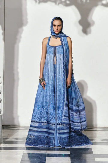 Sobia Nazir LEE26-6B blue premium lawn stitched 3PC Eid suit with embroidered details