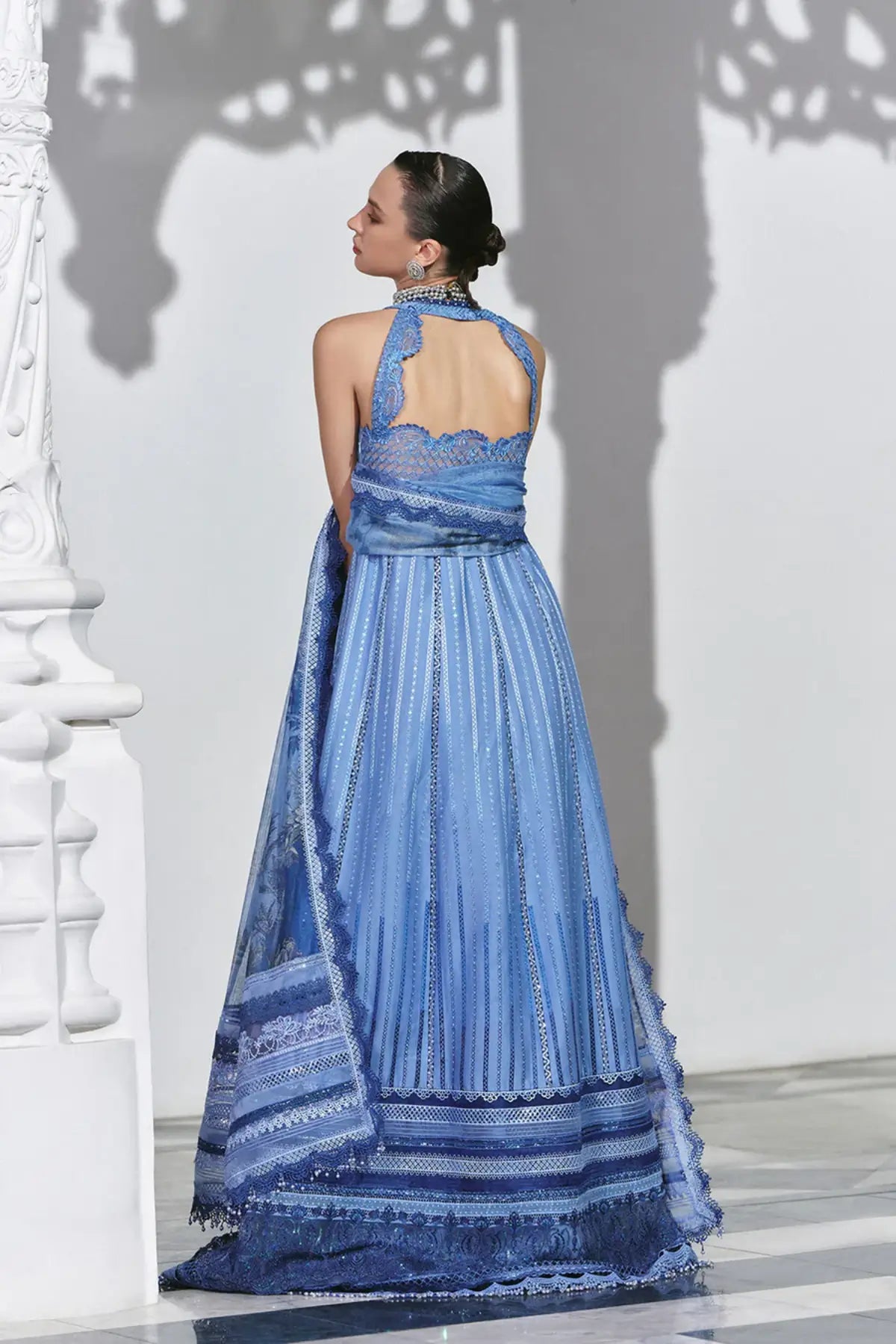 Sobia Nazir LEE26-6B blue premium lawn stitched 3PC Eid suit with embroidered details