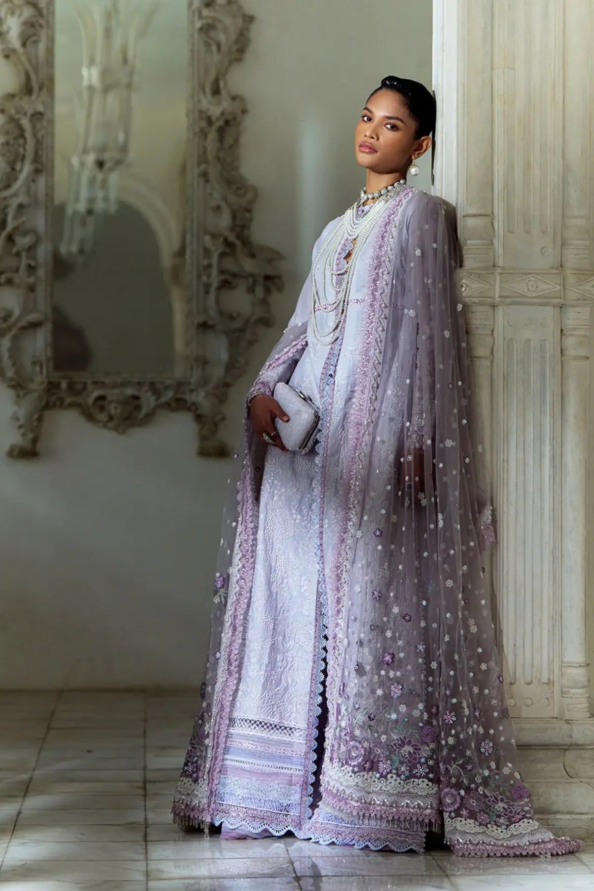 Designer lavender beaded lawn stitched 3PC suit LEE26-7A by Sobia Nazir at Pakistanimoda