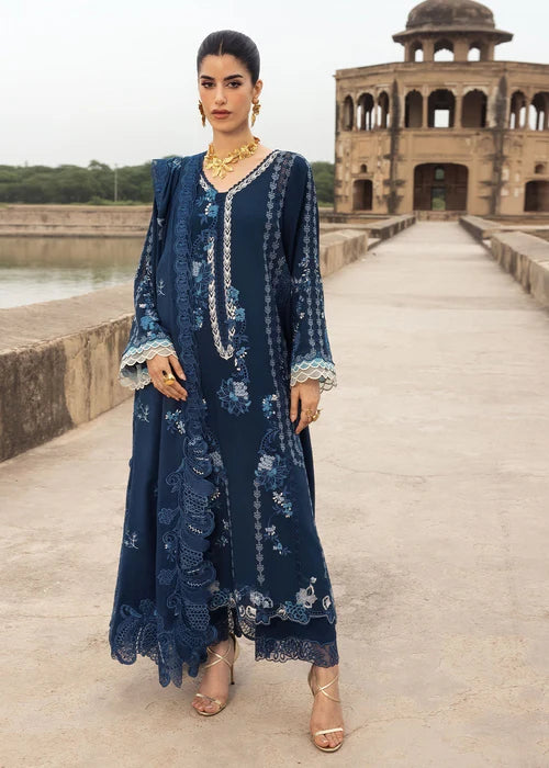 Saira Shakira LILA-1A navy blue embroidered karandi winter suit with wool shawl at Pakistanimoda.