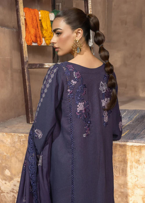 Saira Shakira LILA-1B purple stitched karandi suit with embroidered wool shawl at Pakistanimoda.