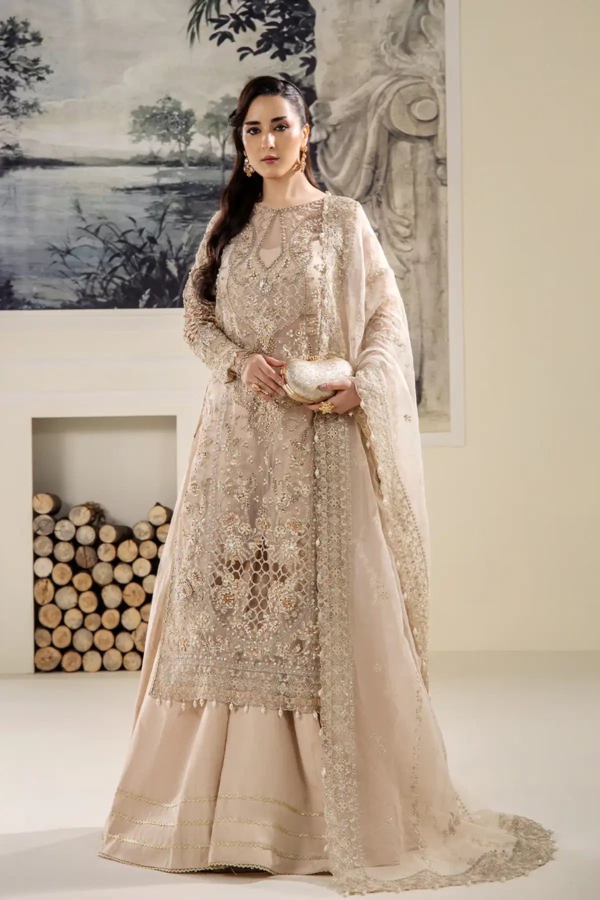 LILLIANA by Saad Shaikh off-white embroidered organza stitched wedding formal outfit with dupatta | Pakistanimoda