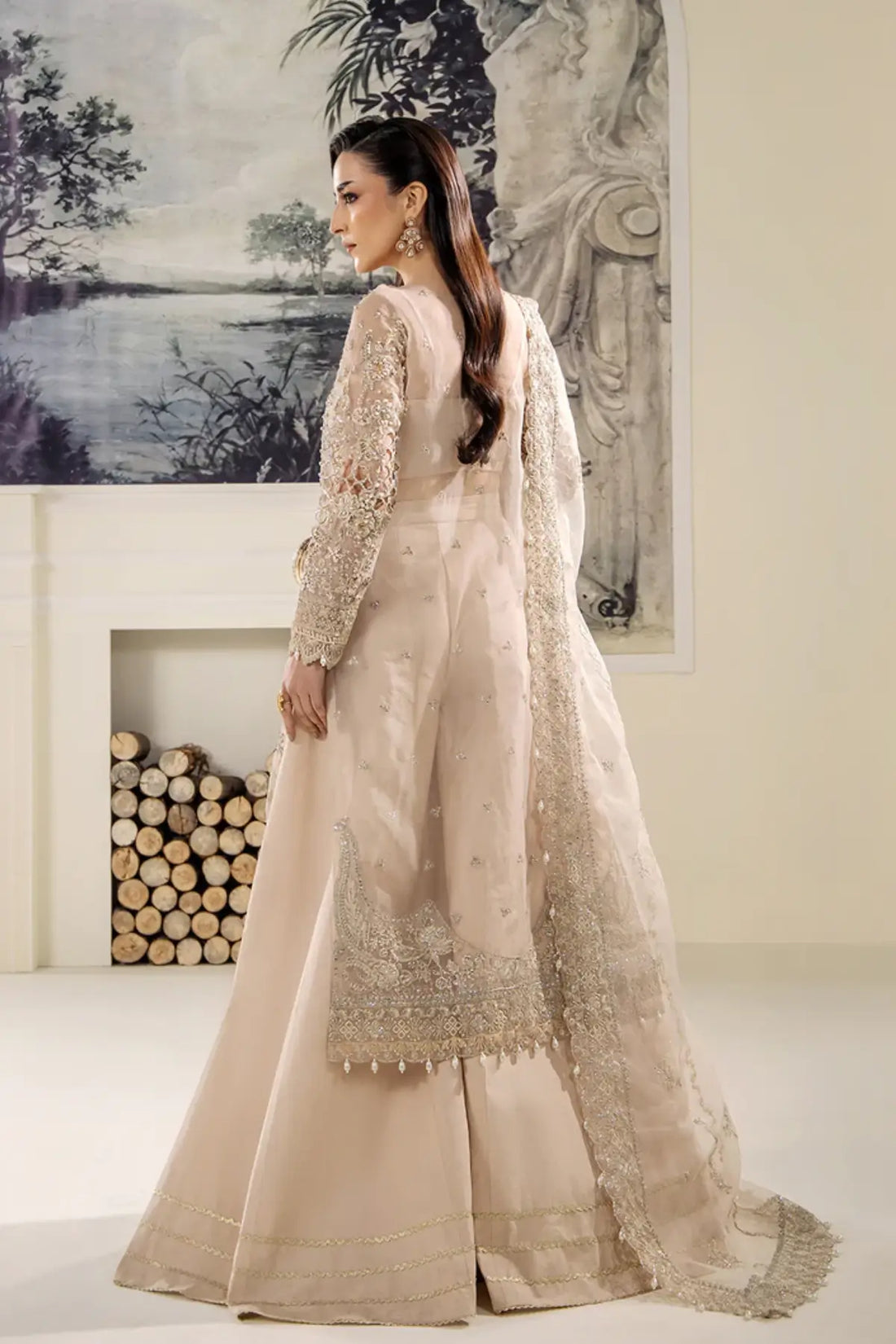 LILLIANA by Saad Shaikh off-white embroidered organza stitched wedding formal outfit with dupatta | Pakistanimoda