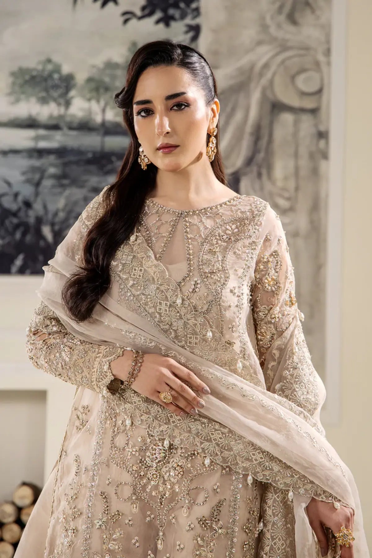LILLIANA by Saad Shaikh off-white embroidered organza stitched wedding formal outfit with dupatta | Pakistanimoda