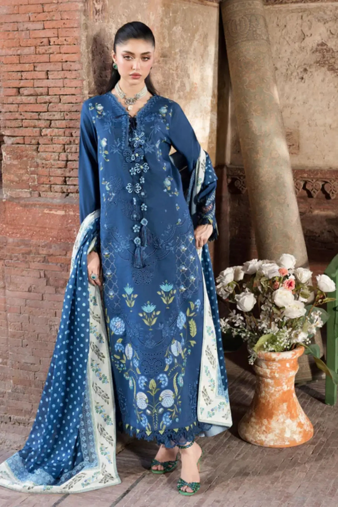 LILY 1A blue Saira Shakira Bloom lawn stitched 3PC suit with monar dupatta