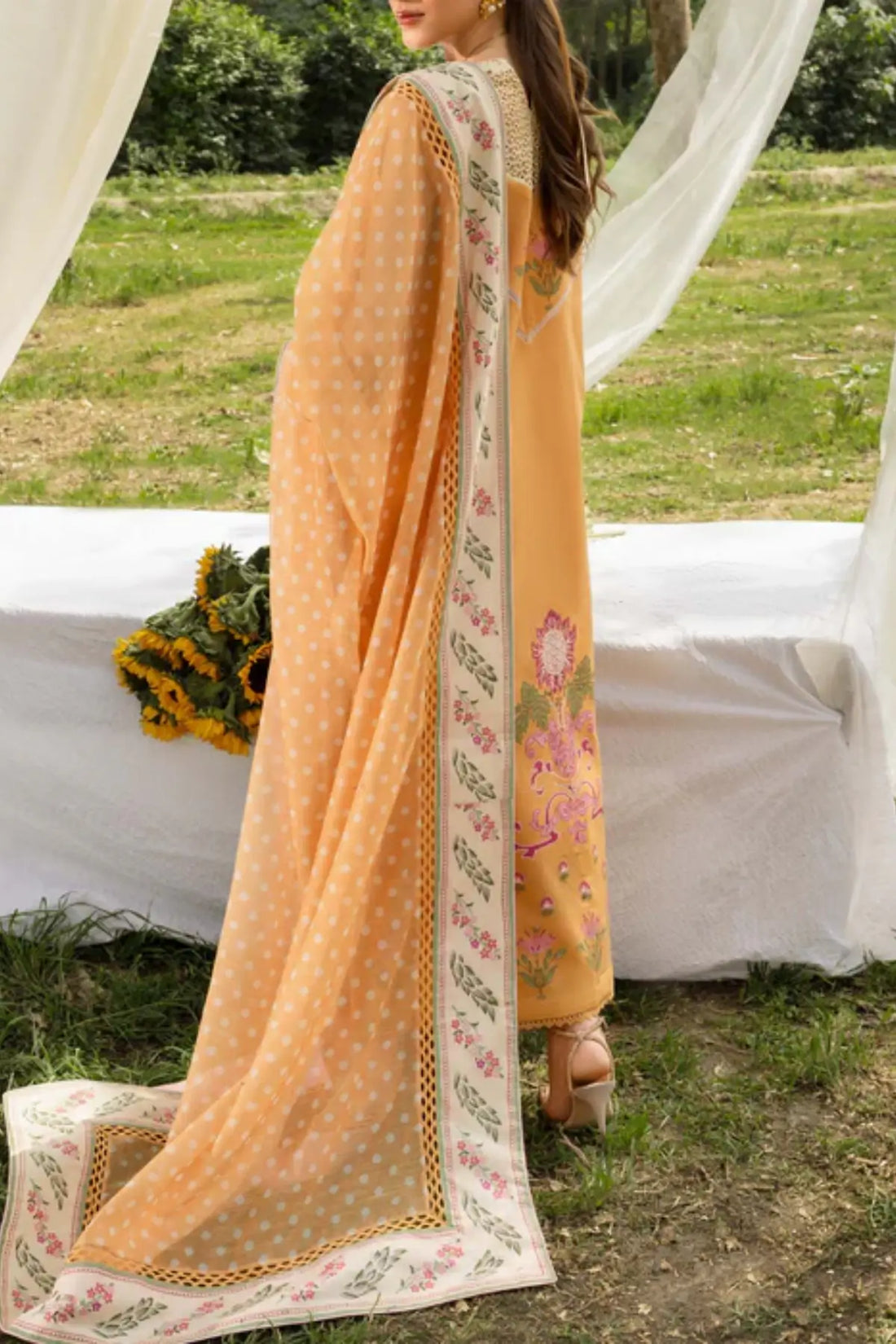 LILY 1B mustard Saira Shakira Bloom lawn stitched 3PC suit with monar dupatta
