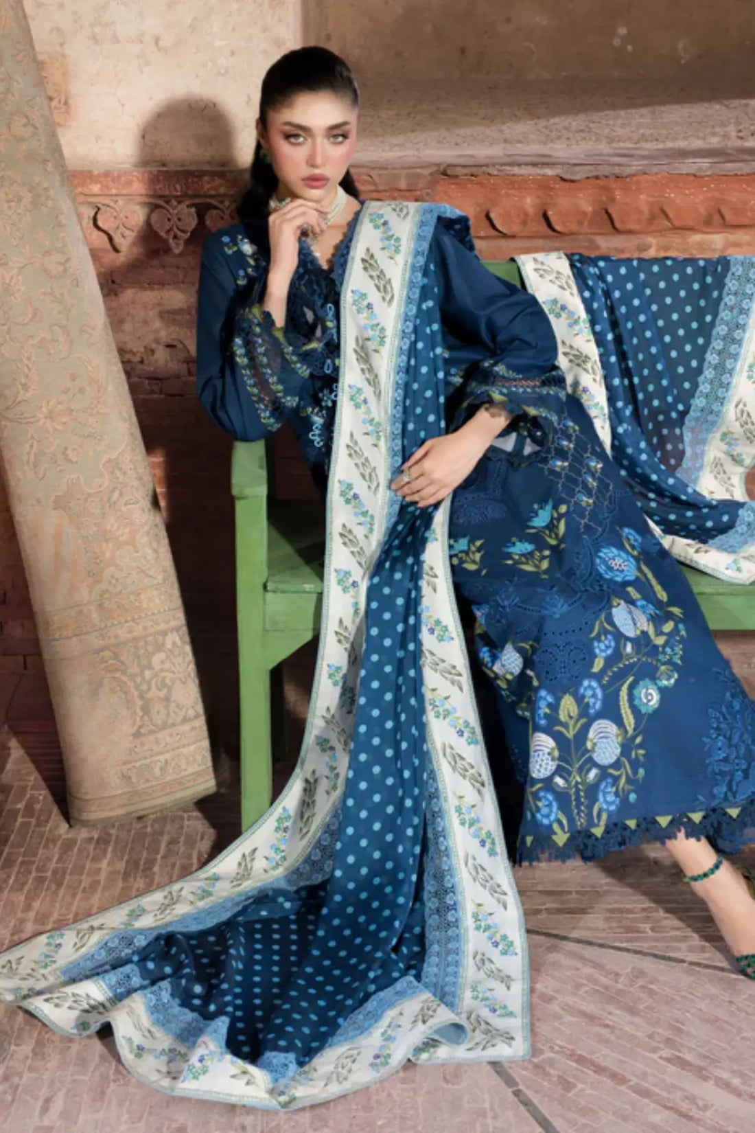 LILY 1A blue Saira Shakira Bloom lawn stitched 3PC suit with monar dupatta