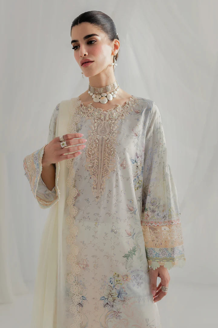 LK-02 Roisin designer white crepe silk embroidered stitched suit with chiffon dupatta – festive outfit for women in Canada.