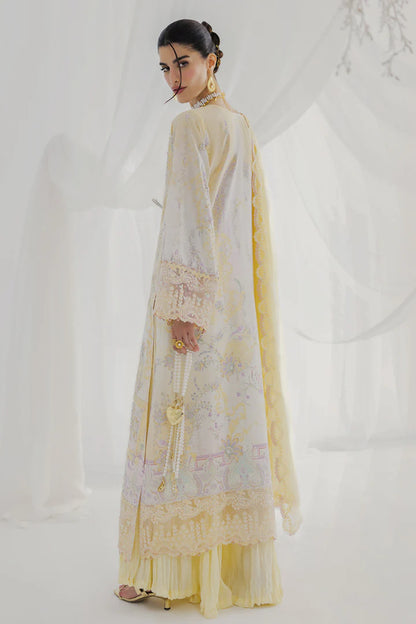 LK-03 Leni lime yellow silk stitched suit with handmade embroidery & chiffon dupatta – luxury festive dress.