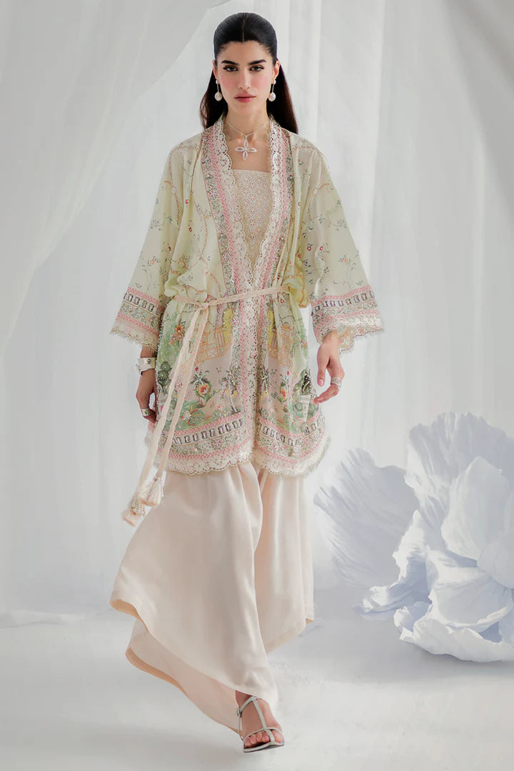 LK-05 Elsa off white crepe silk stitched suit with embroidered bodice – festive wear outfit online.