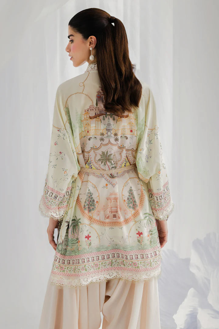 LK-05 Elsa off white crepe silk stitched suit with embroidered bodice – festive wear outfit online.