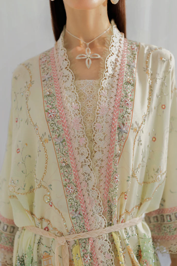LK-05 Elsa off white crepe silk stitched suit with embroidered bodice – festive wear outfit online.