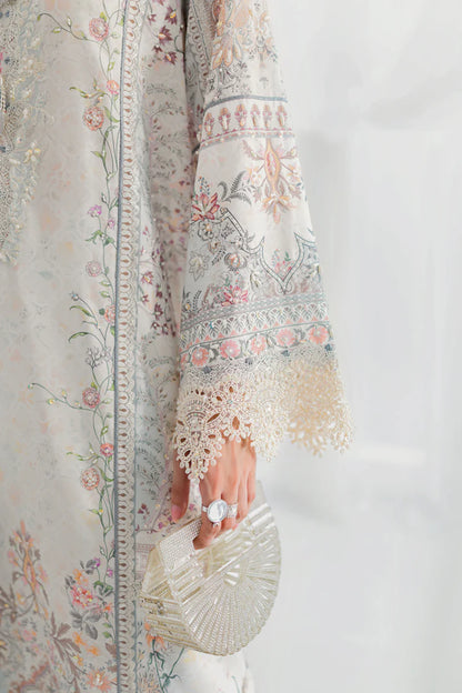 LK-06 Nele stitched light blue silk suit with embroidered chiffon dupatta – semi-formal festive outfit.