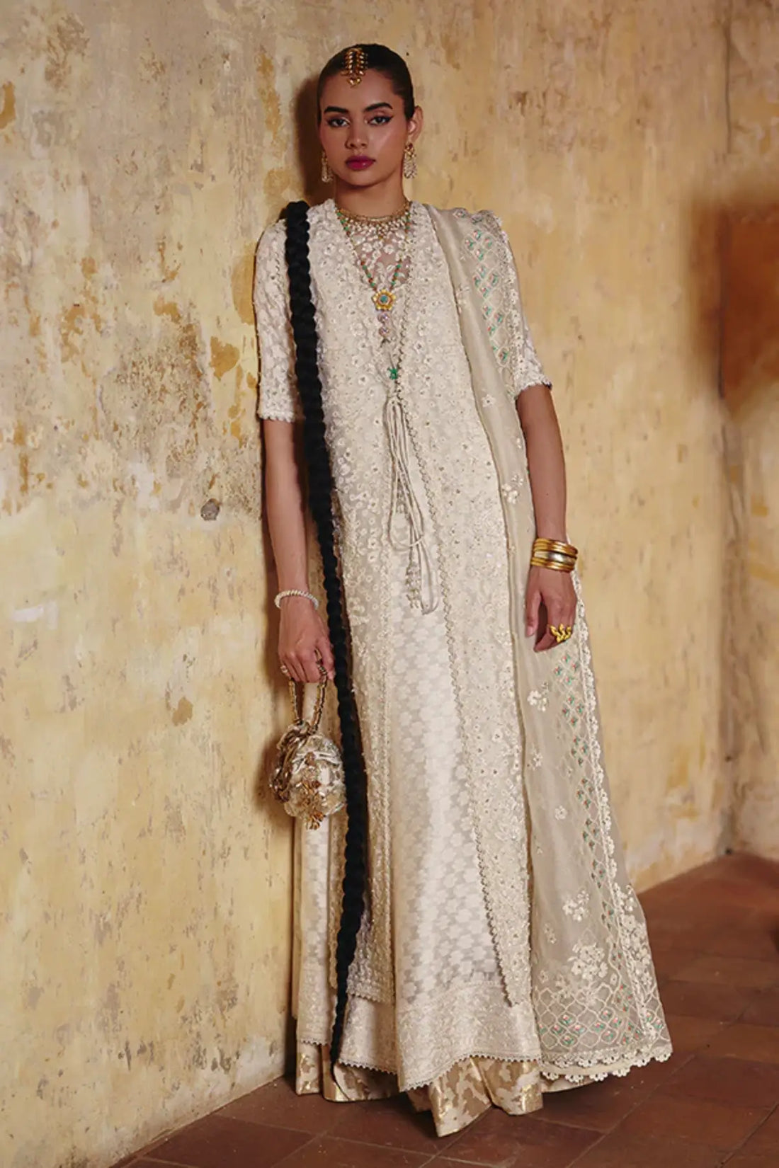 Suffuse LUVINA ivory layered silk 3PC suit with organza dupatta for Eid and formal wear