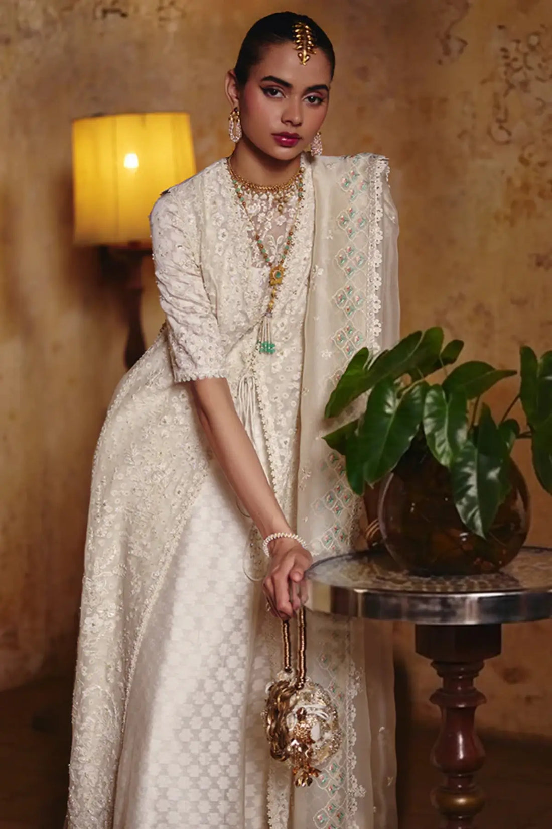 Suffuse LUVINA ivory layered silk 3PC suit with organza dupatta for Eid and formal wear