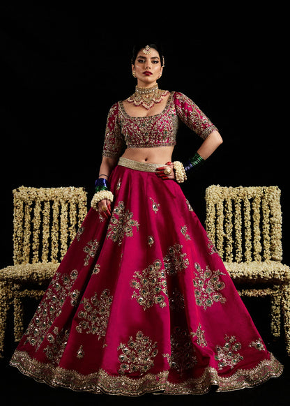 Laal-Deep Pink Satin Silk Lehenga with Organza Blouse